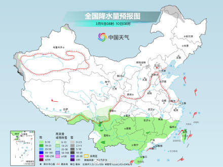 今天南方大范围阴雨持续 明后两天全国晴多雨少