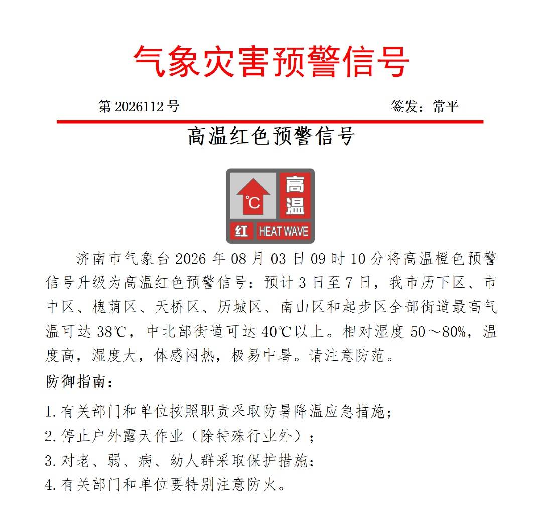 最高气温可达 40℃以上！济南升级发布高温红色预警